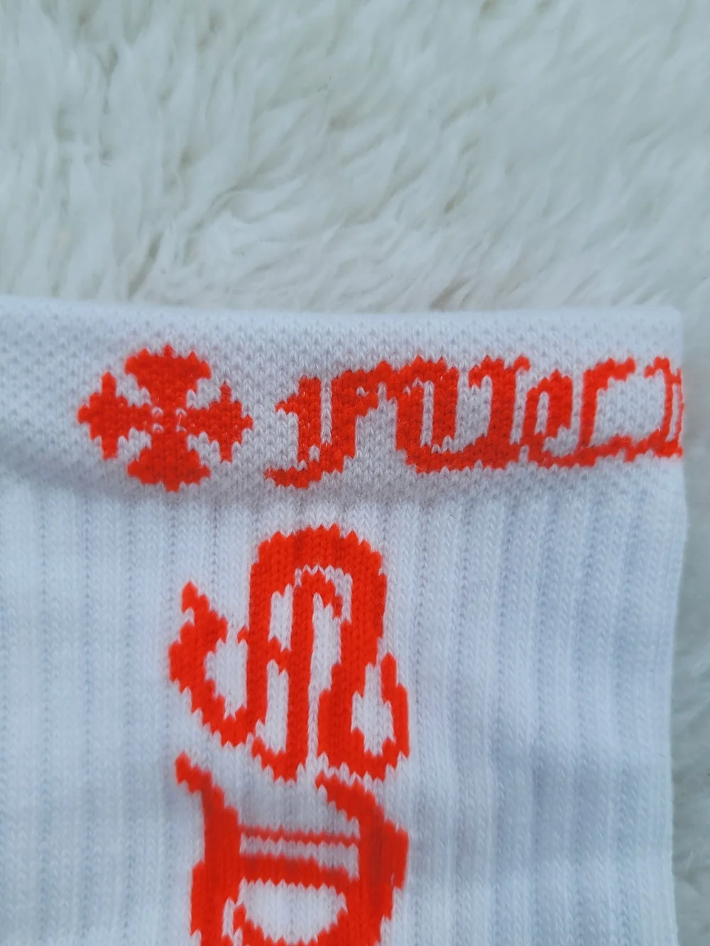 Chrome Hearts White Crew Socks with Orange Accents